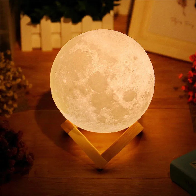3D Print Moon Lamp Rechargeable 2 Color Touch Moon Lamp LED Night Light Children's Night Lamp Bedroom Decoration Birthday Gifts